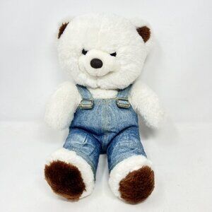 Fairview Teddy Bears Denim Overalls‎ White Stuffed Animal 14" Tall Vintage